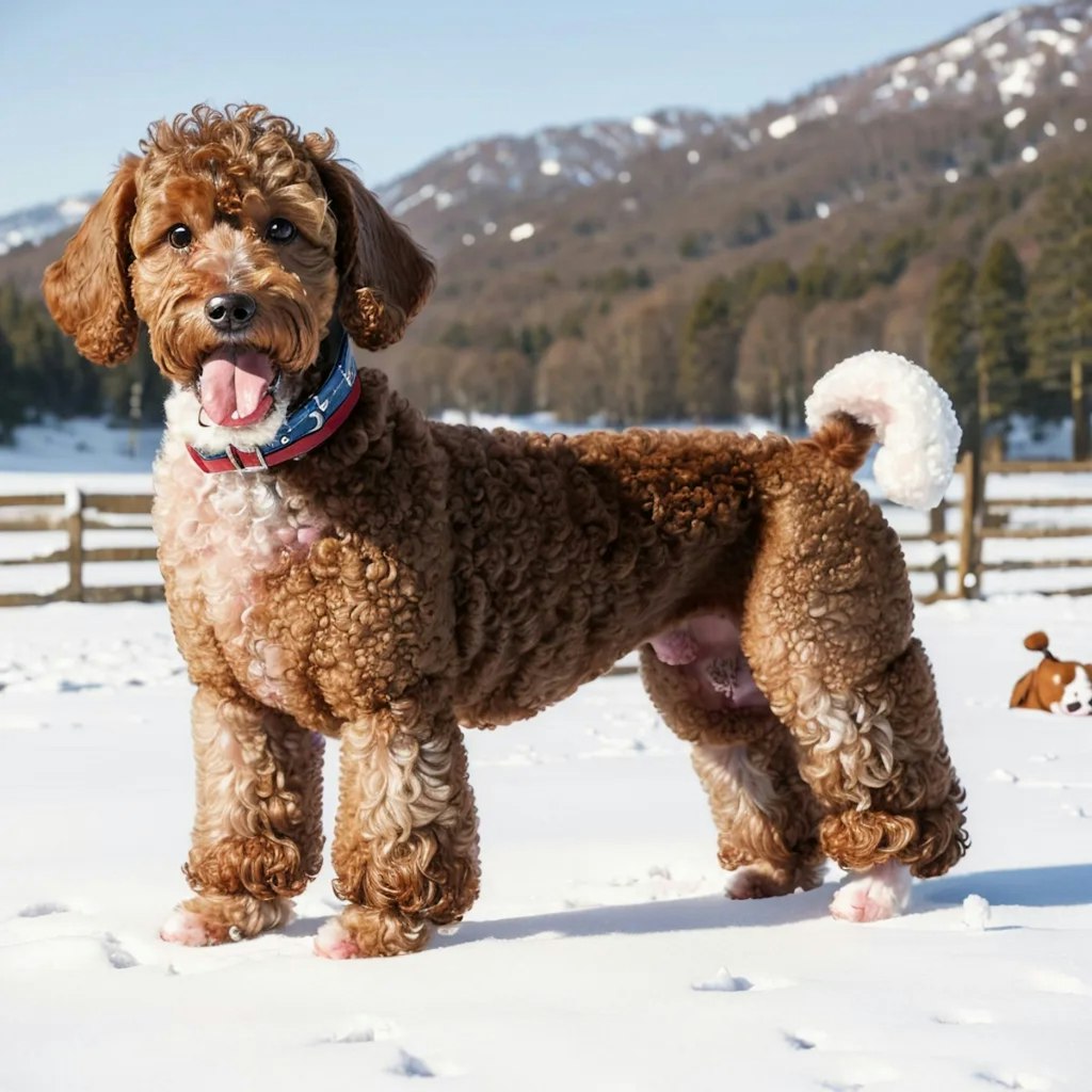 雪原で遊ぶトイプードル