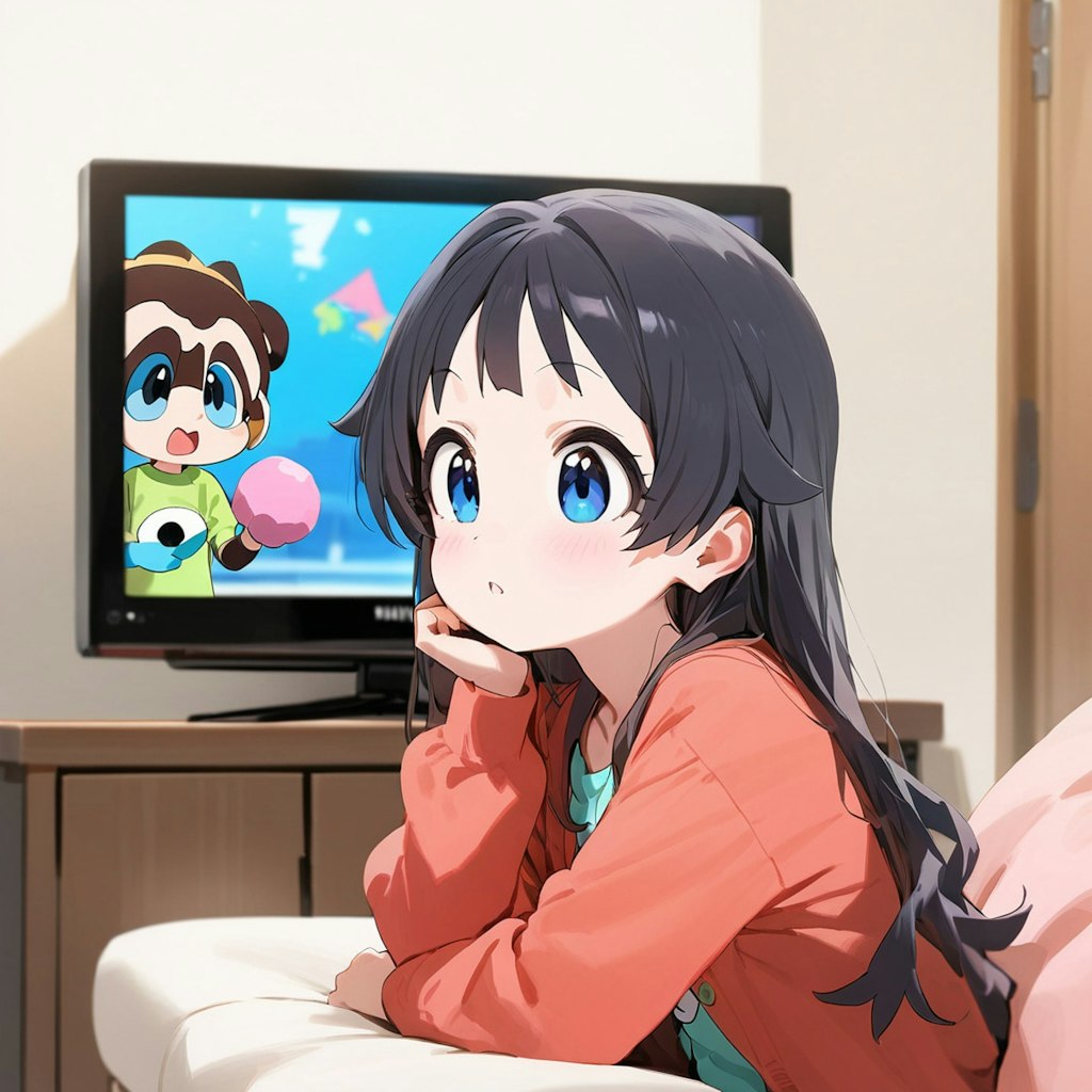 アニメを観ている小さな女の子