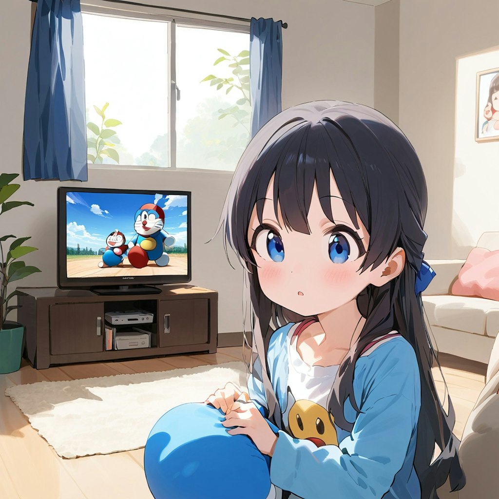 アニメを観ている小さな女の子