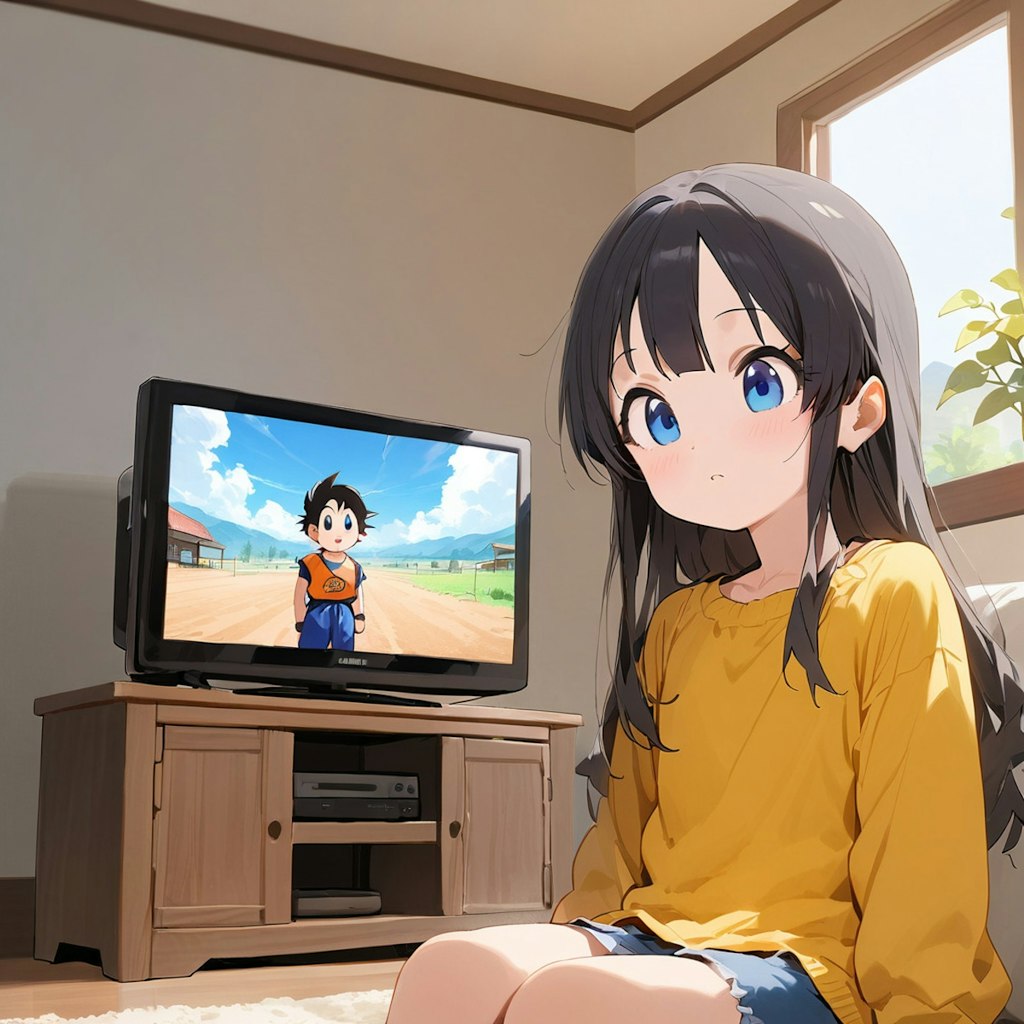 アニメを観ている小さな女の子