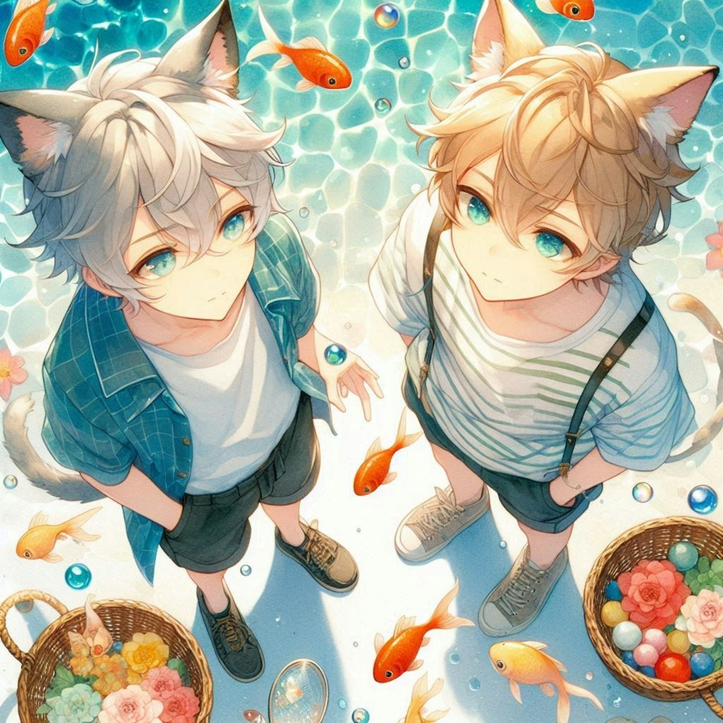 子猫と金魚