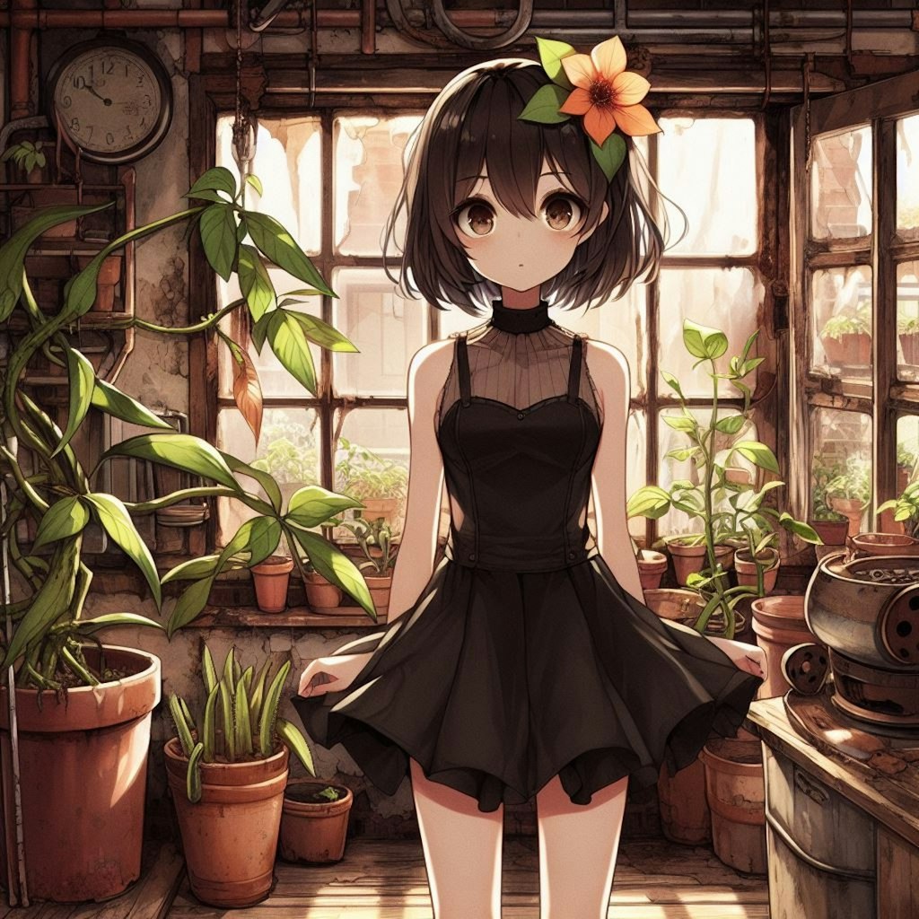 植物と気品高い女の子