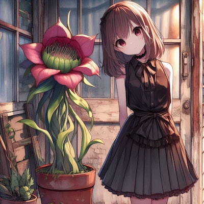 植物と気品高い女の子
