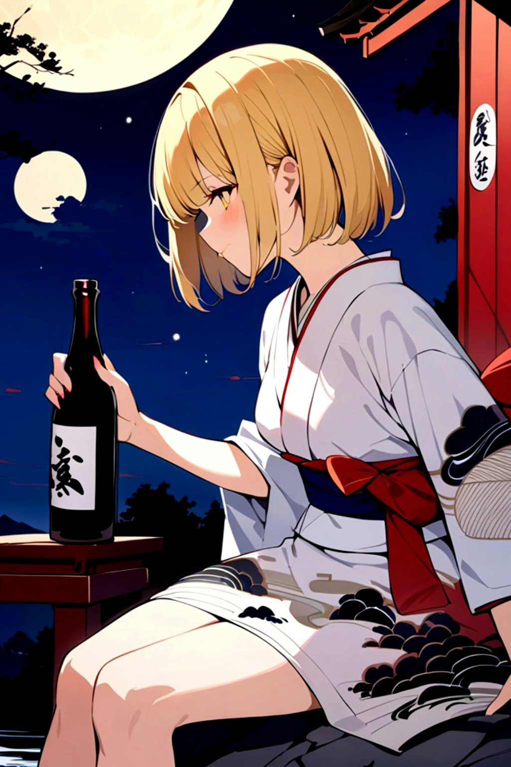 月見酒の黄色髪ちゃん