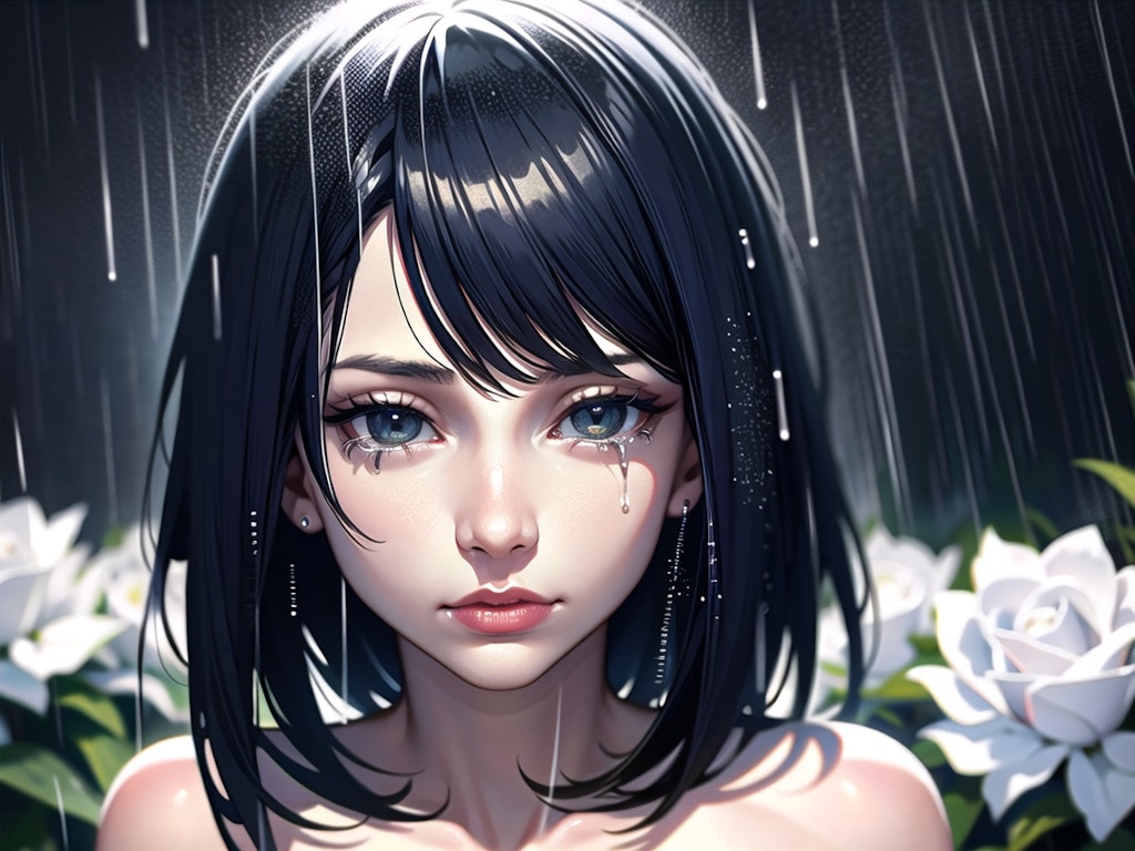 rain , flower , girl