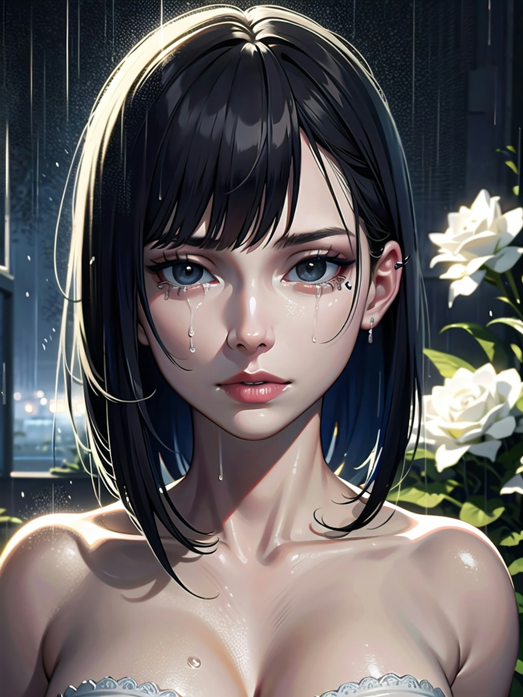 rain , flower , girl