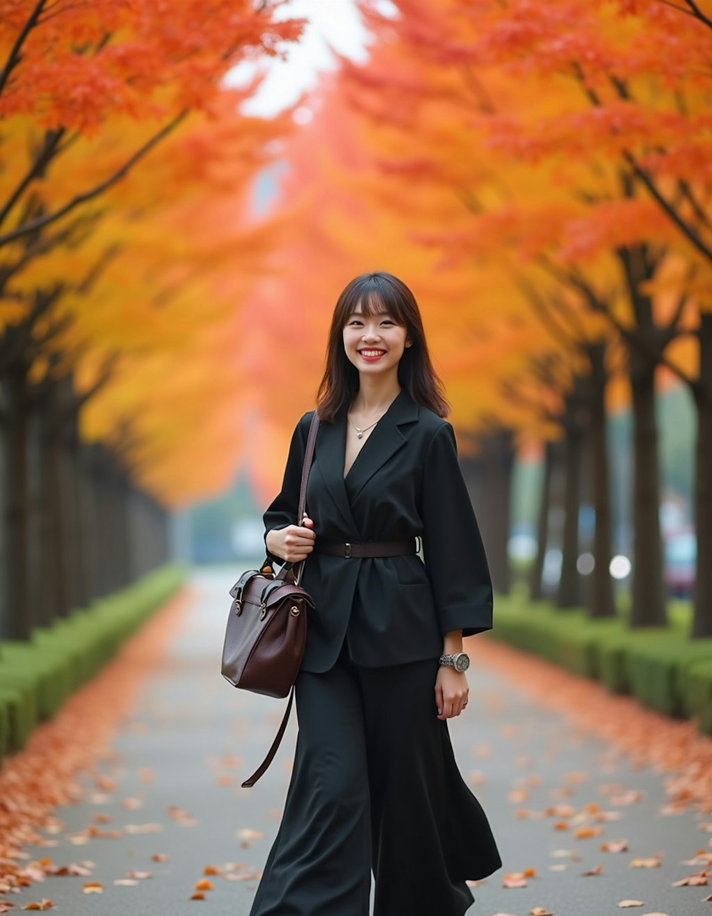 美女とおしゃれに紅葉デート