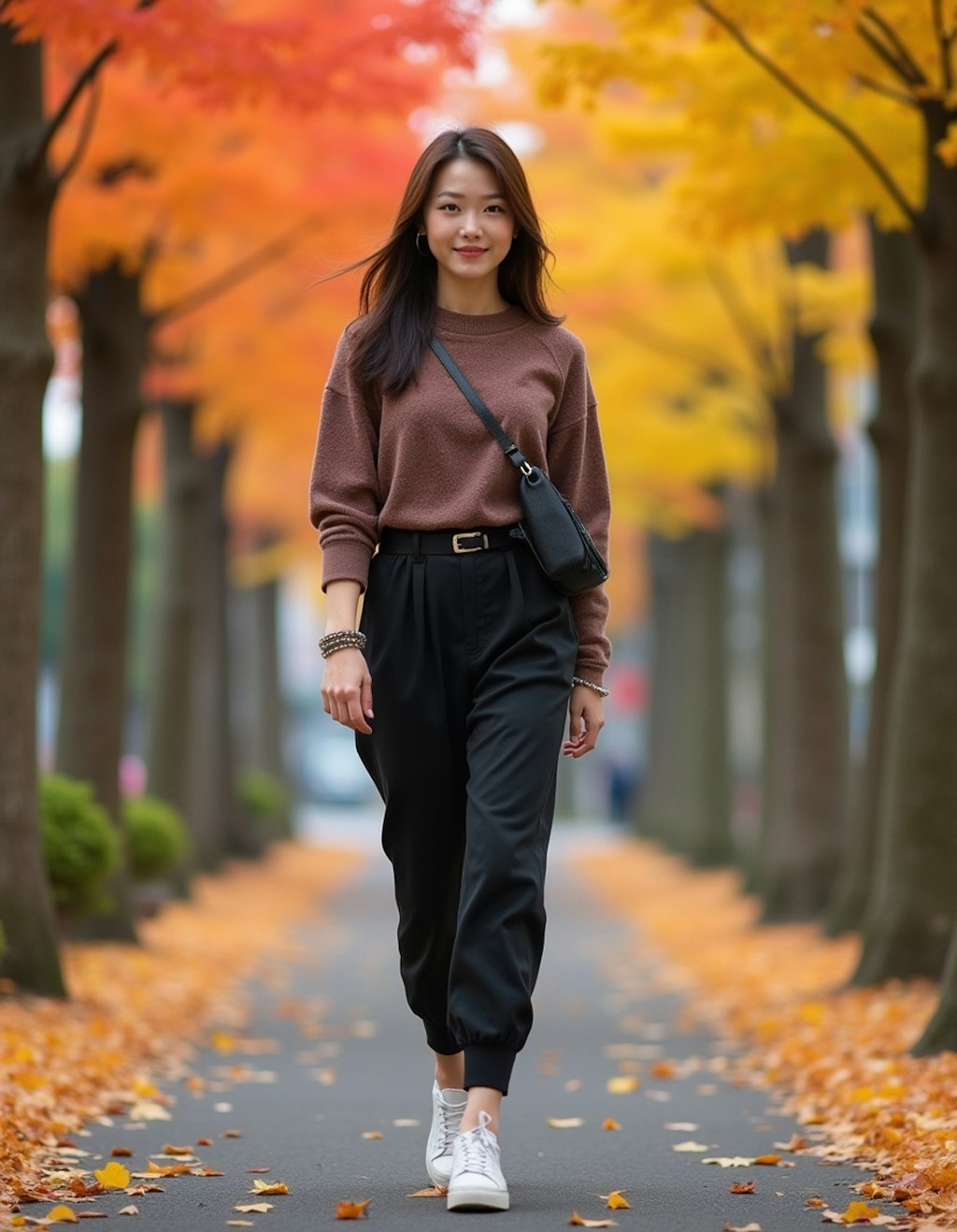 美女とおしゃれに紅葉デート