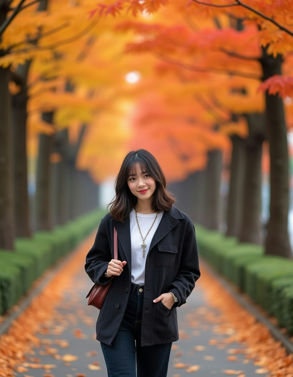 美女とおしゃれに紅葉デート