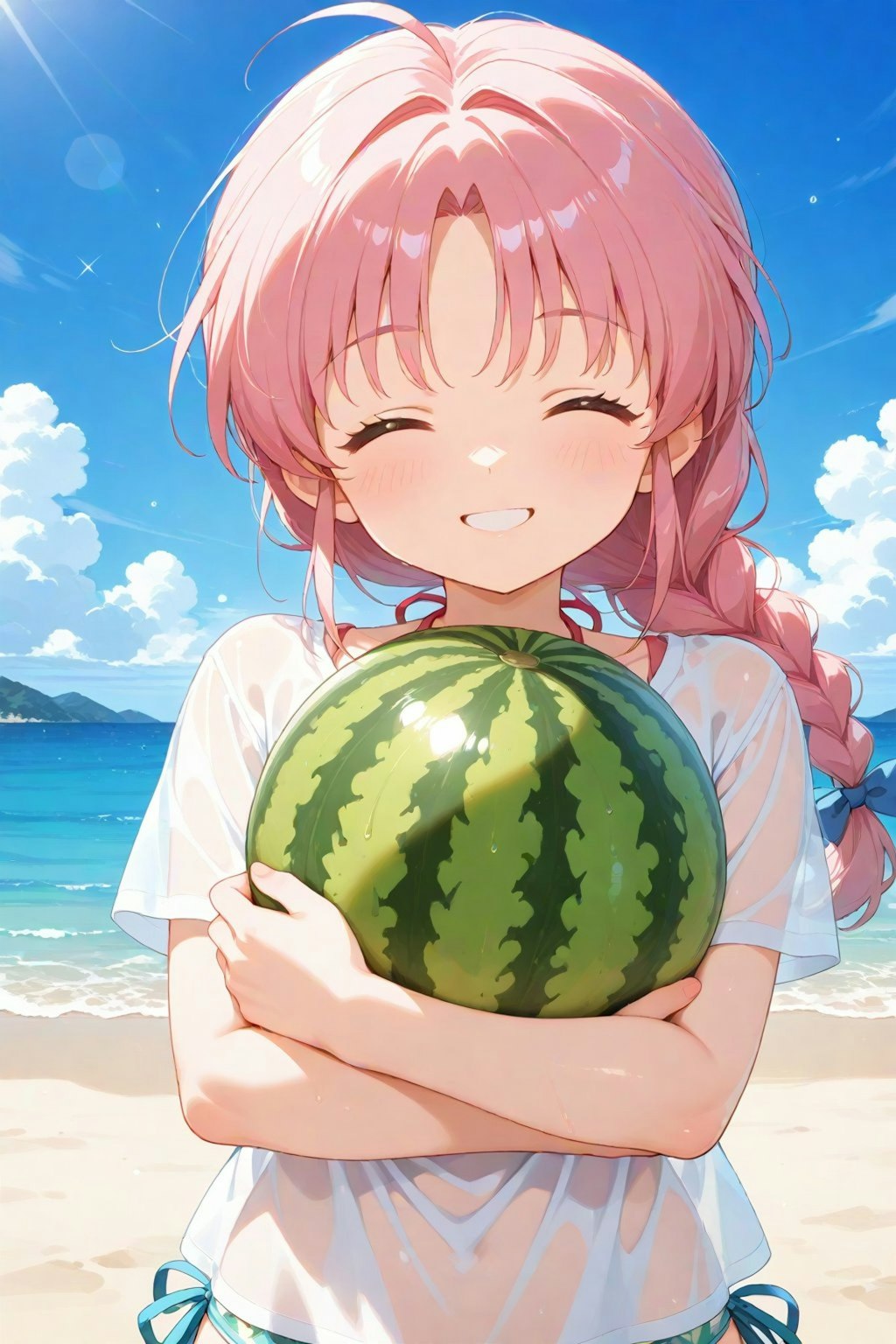 🍉スイカビキニの桃色おさげさん(*´ω｀*)