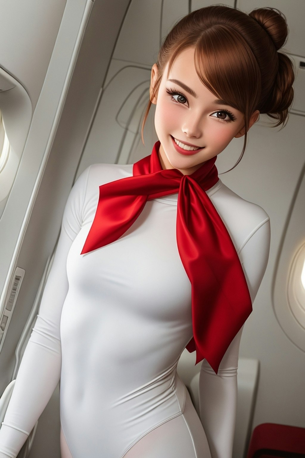 Cabin attendant in leotard