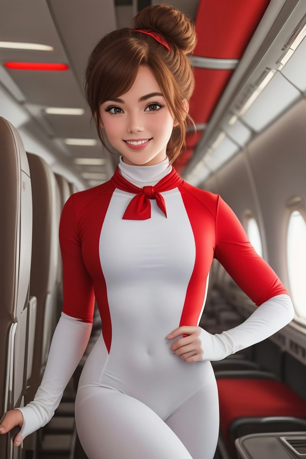 Cabin attendant in leotard