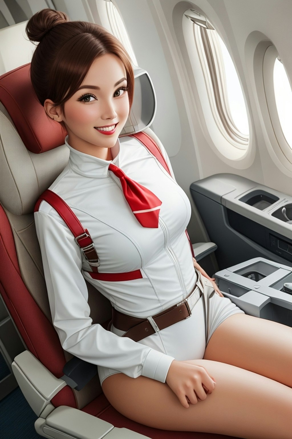 Cabin attendant in leotard