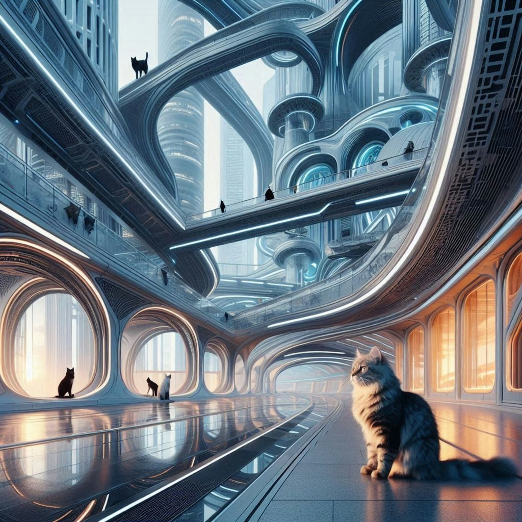 近未来建築と猫