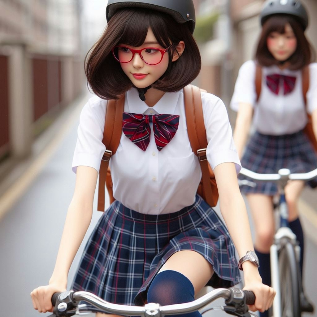 眼鏡女子 楓の自転車通学