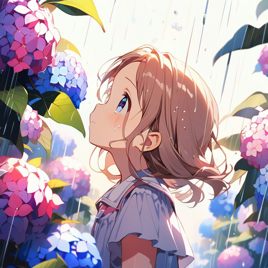 雨と紫陽花と妹と