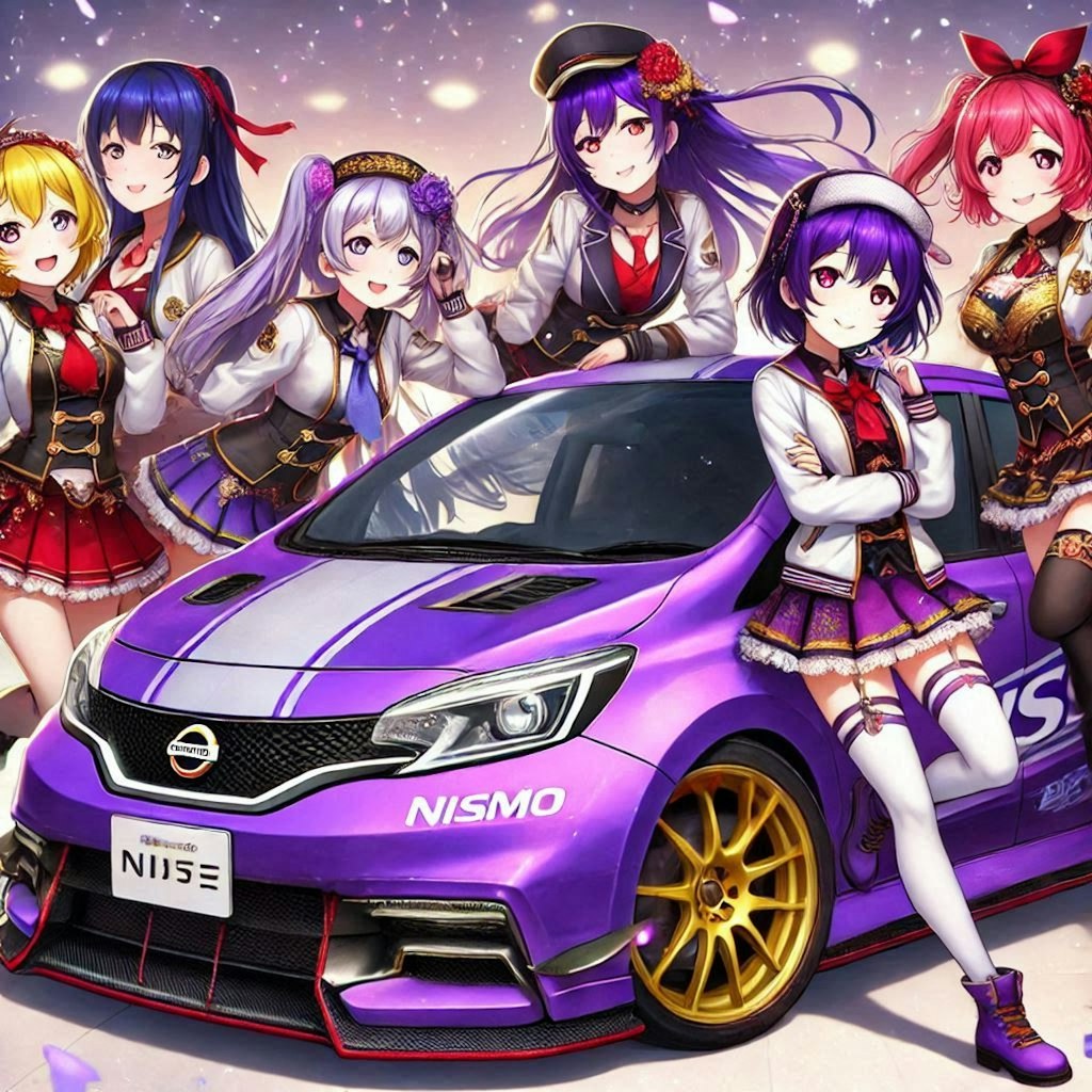 ラブライブキャラとパープルカラー日産ノートNISMOのドリ車