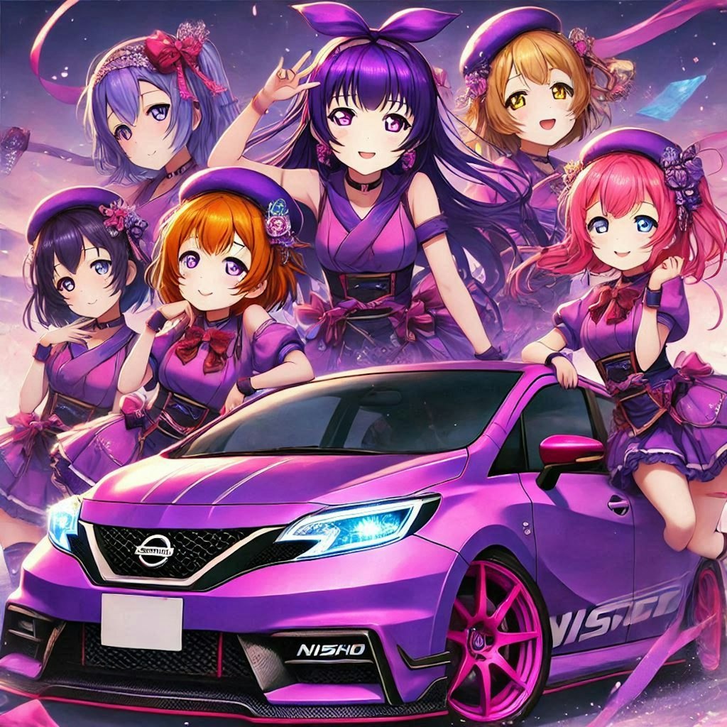 ラブライブキャラとパープルカラー日産ノートNISMOのドリ車