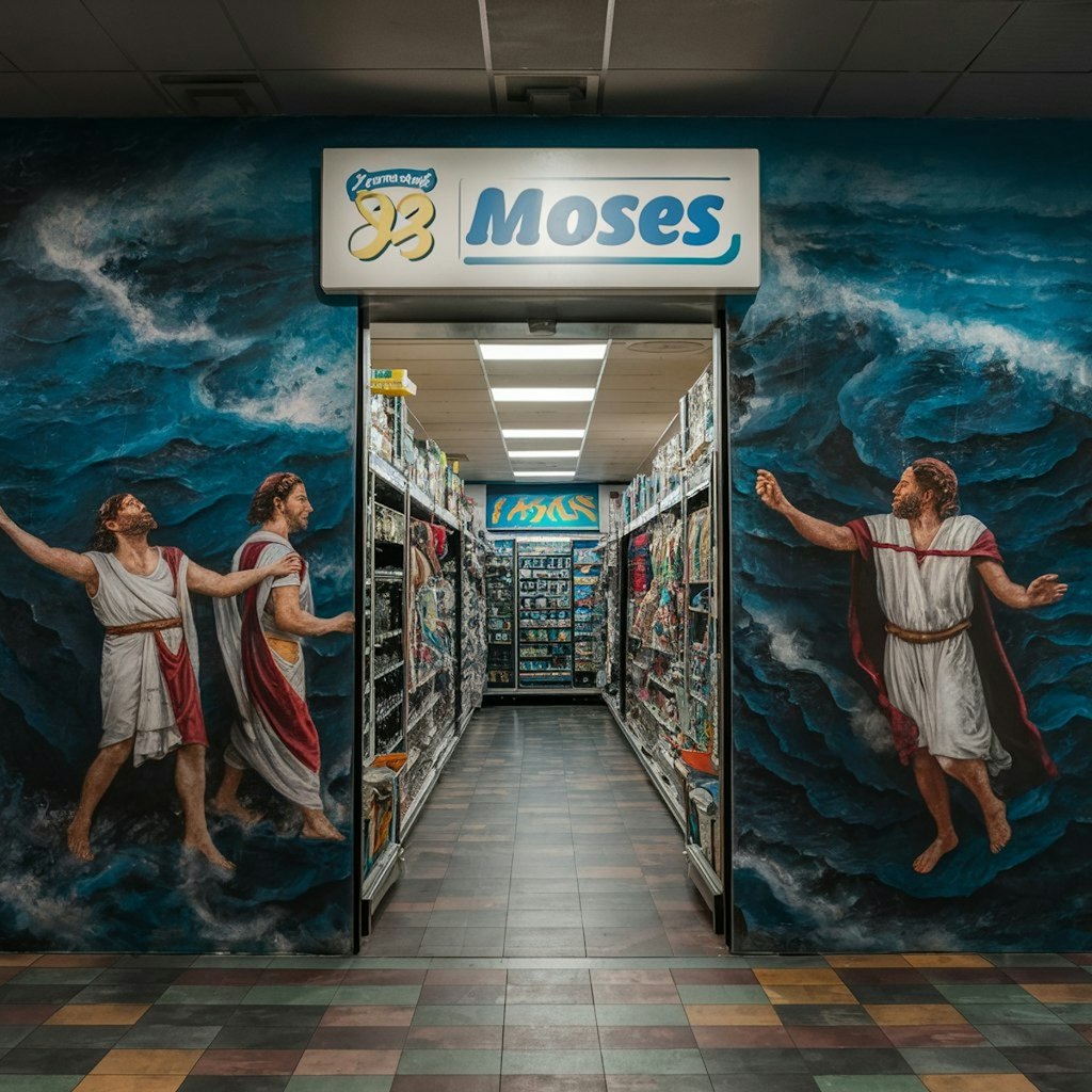 モーセが海を割ったシーンをイメージしたコンビニ