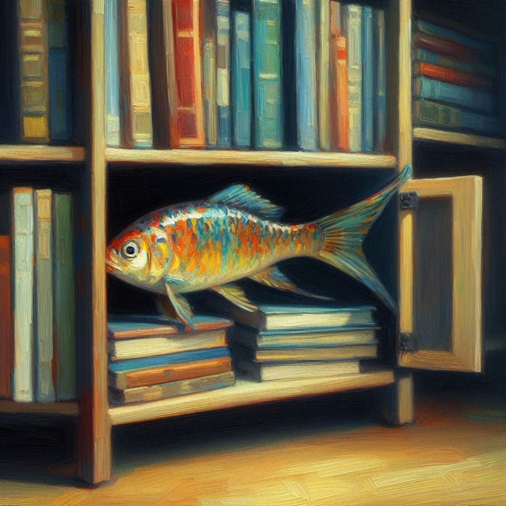Fish in bookcase (1)
