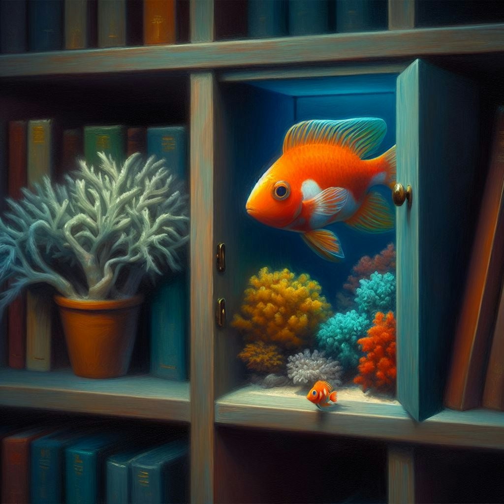 Fish in bookcase (1)