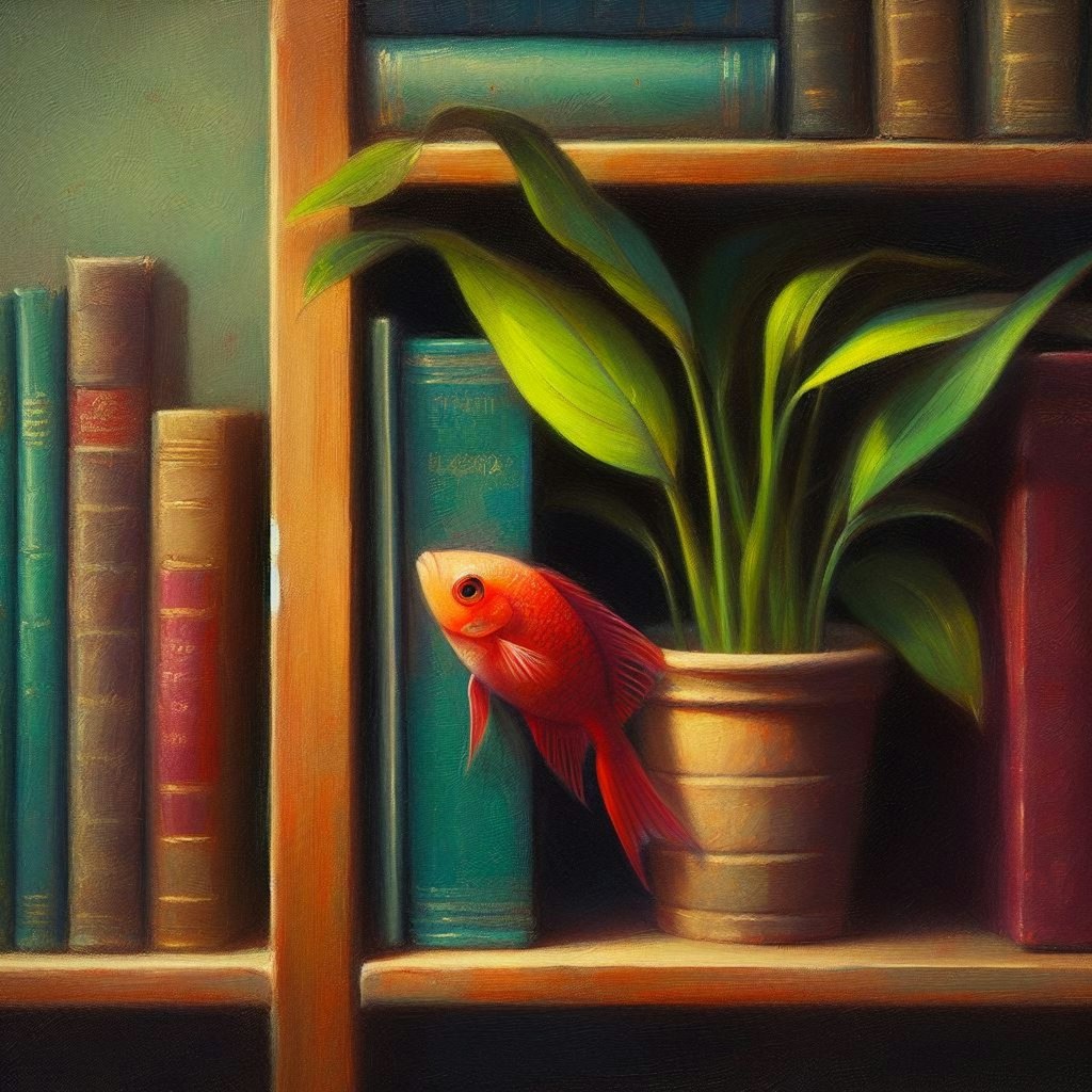 Fish in bookcase (1)