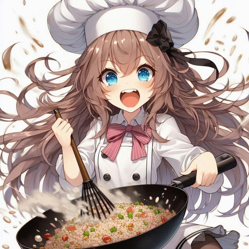 高らかに笑いながら料理をする小さな女の子