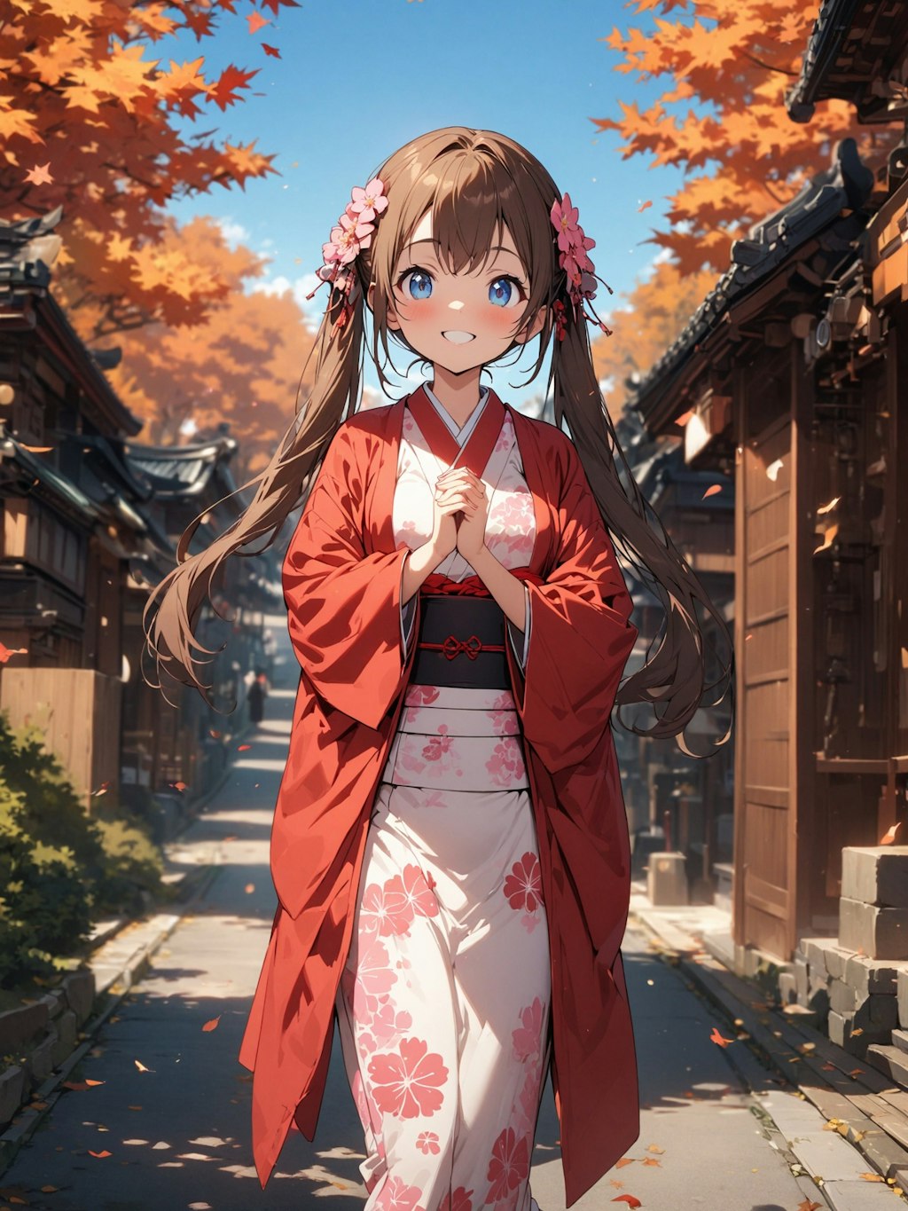 和服少女　紅葉の散歩道