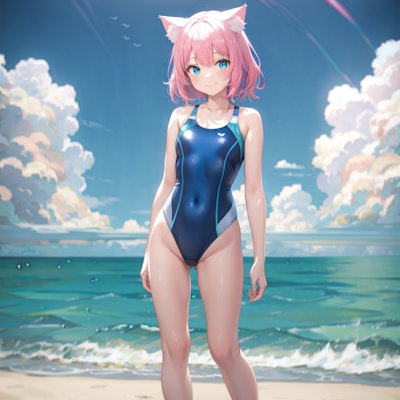 5月22日の 猫耳  ピンク髪  女の子の海水浴
