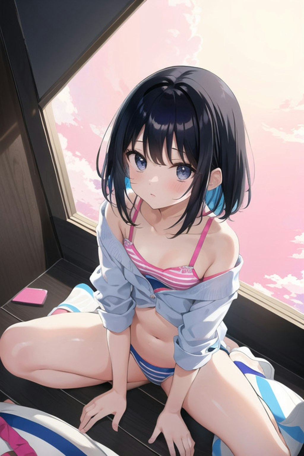 服を脱ぎかけの女の子