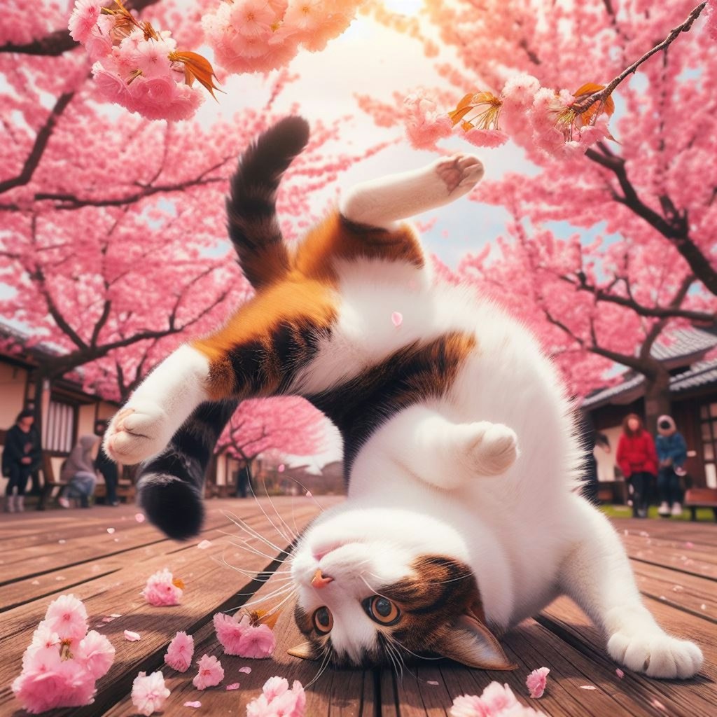 花見する猫