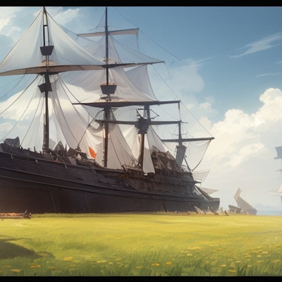 草原を航行する船型要塞