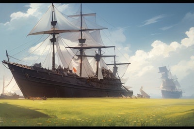 草原を航行する船型要塞