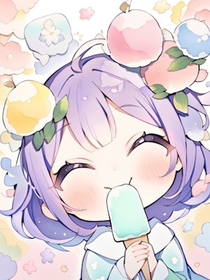 アイスを食べる紫髪ちゃん