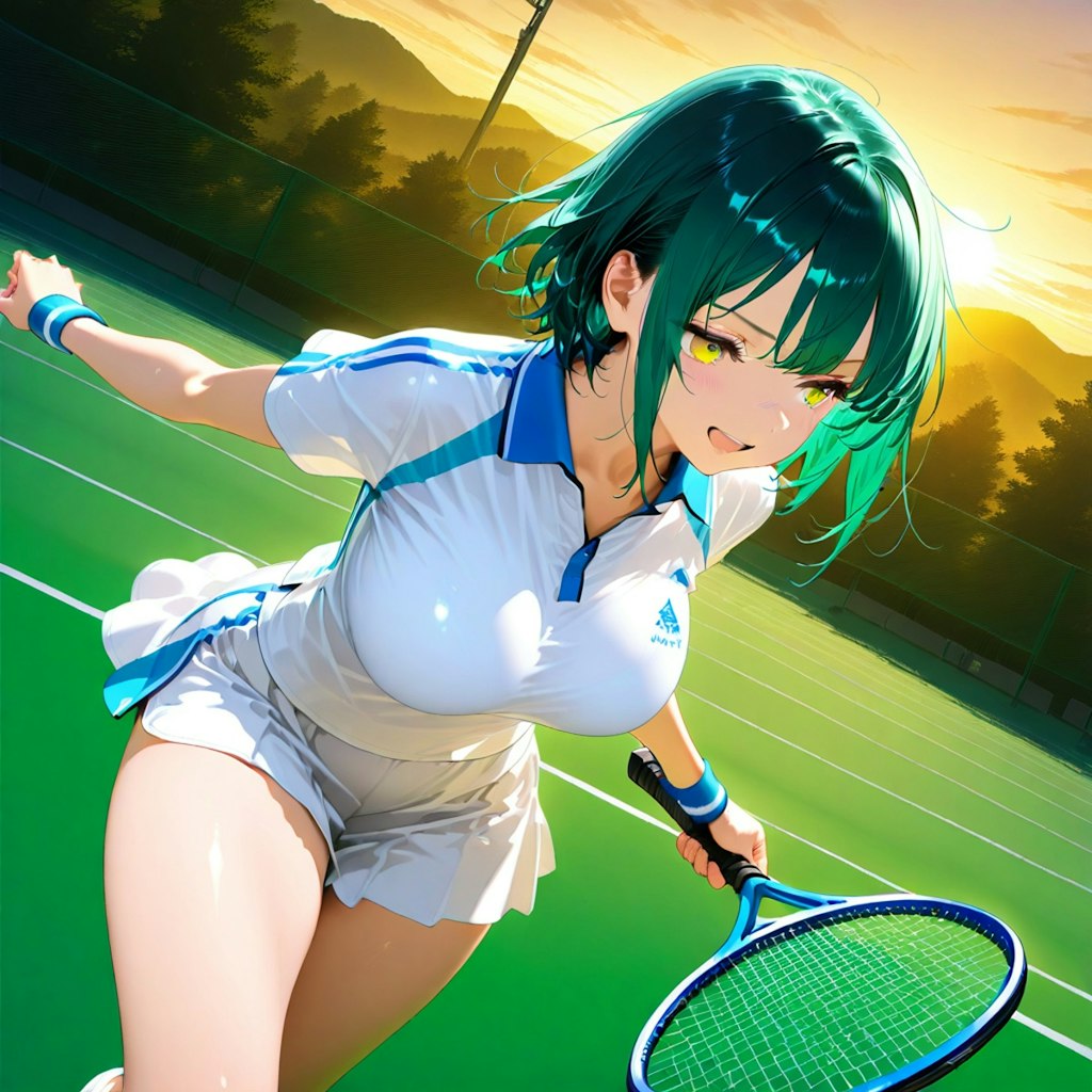 緑髪少女とテニス
