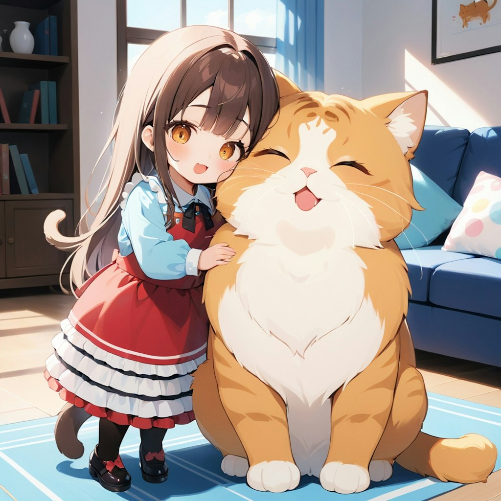 ちちぷいでおっきい猫と女の子