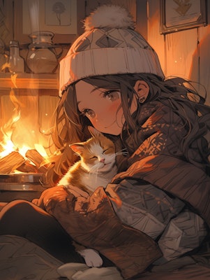 子猫と暖炉