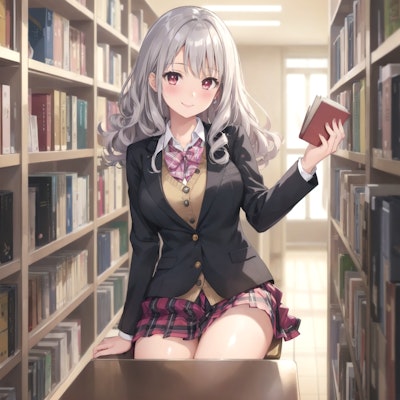 図書館で、小説を読む女の子