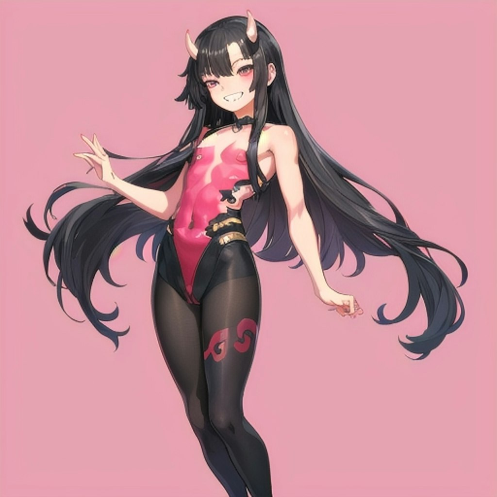 ぺたんこな黒髪鬼女さんで全身タイツ着てと言ったら、何故か対〇忍っぽくなったｗ