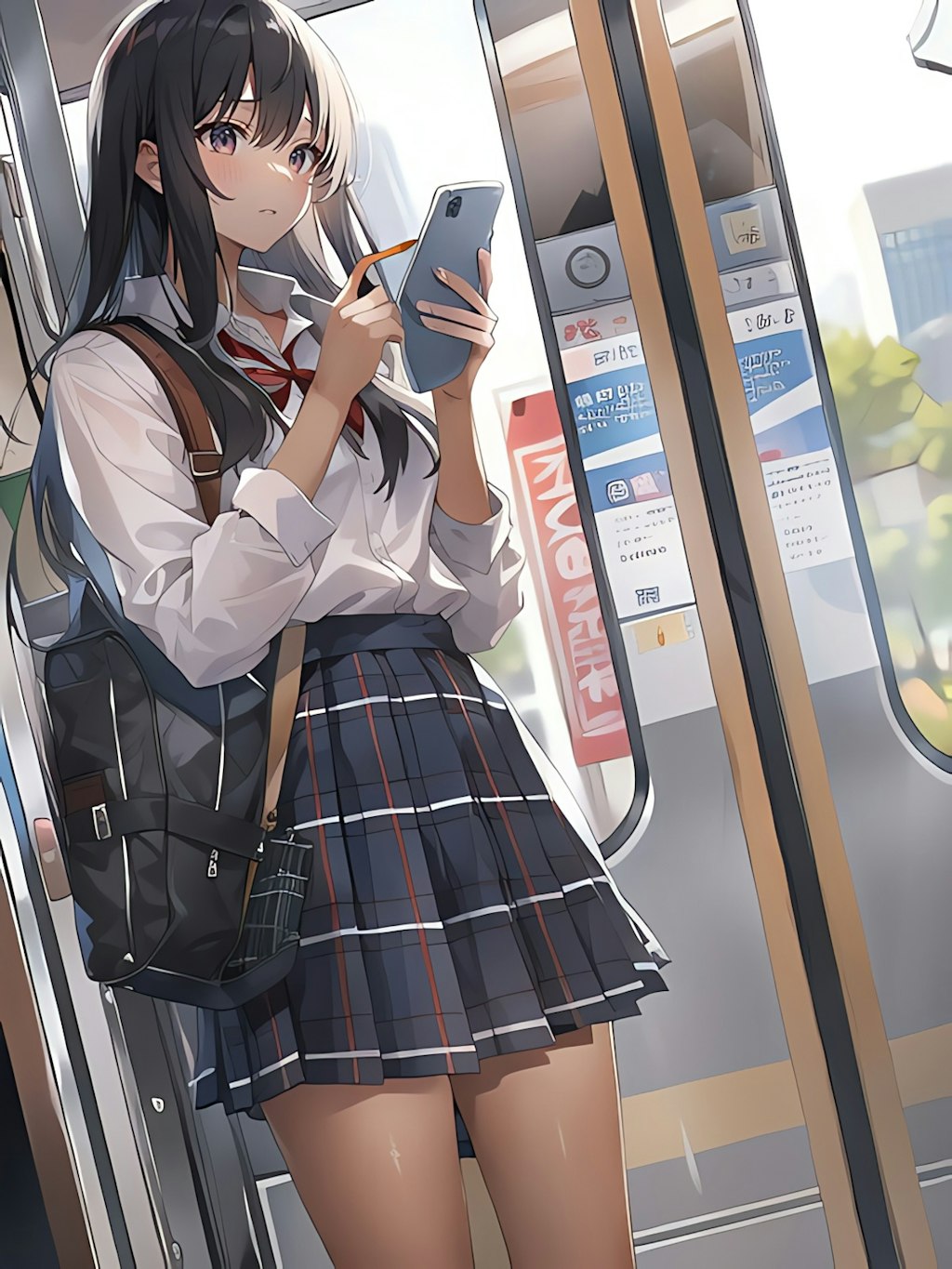 電車で帰る女子高生！