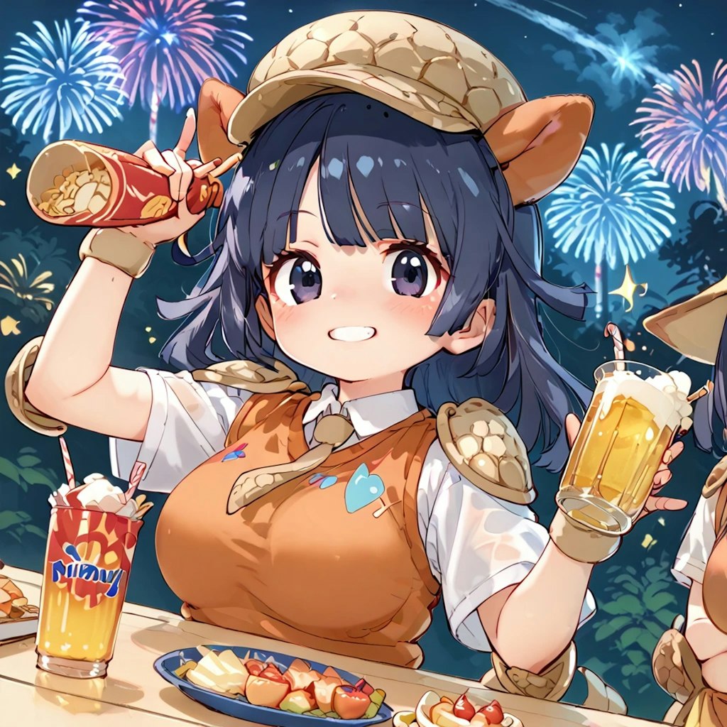 アルマーちゃんと夏祭りビールで乾杯♪