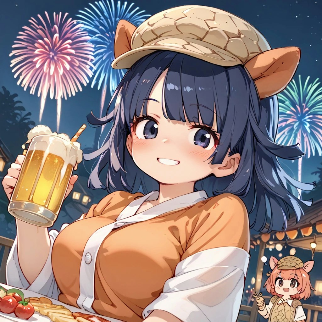 アルマーちゃんと夏祭りビールで乾杯♪