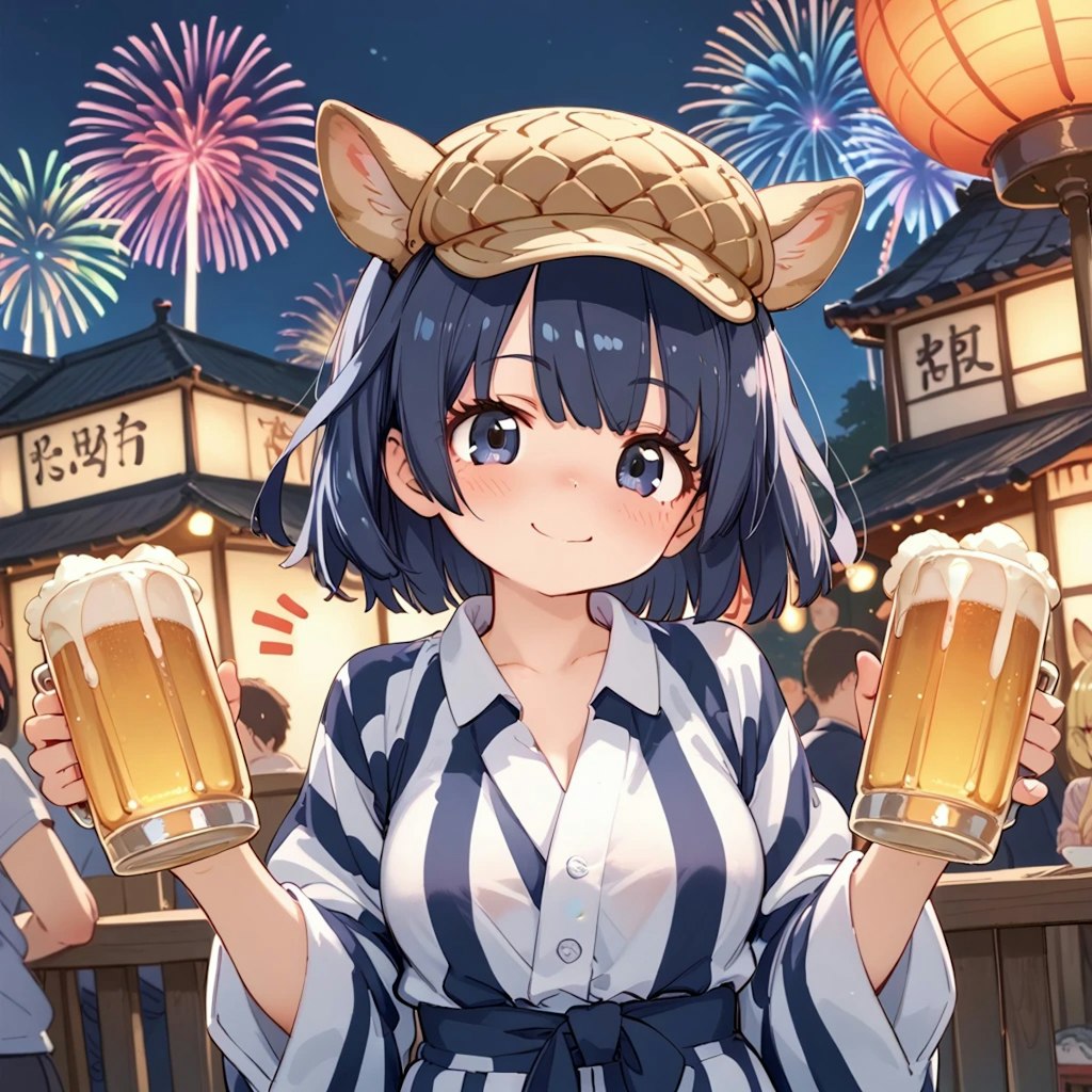 アルマーちゃんと夏祭りビールで乾杯♪