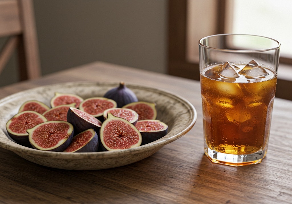 デザートの無花果と飲み物のセット
