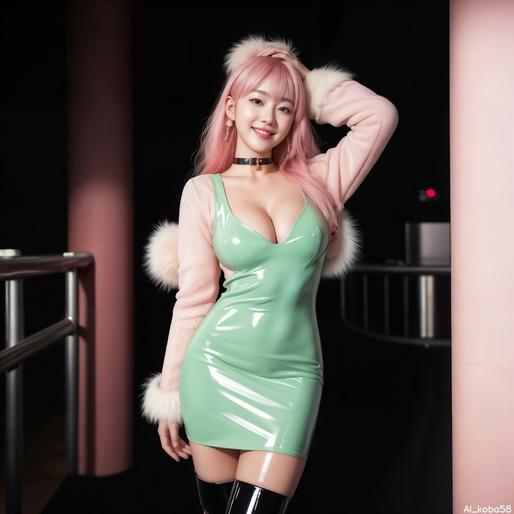 Vol98_pastel color latex Bodycon dress