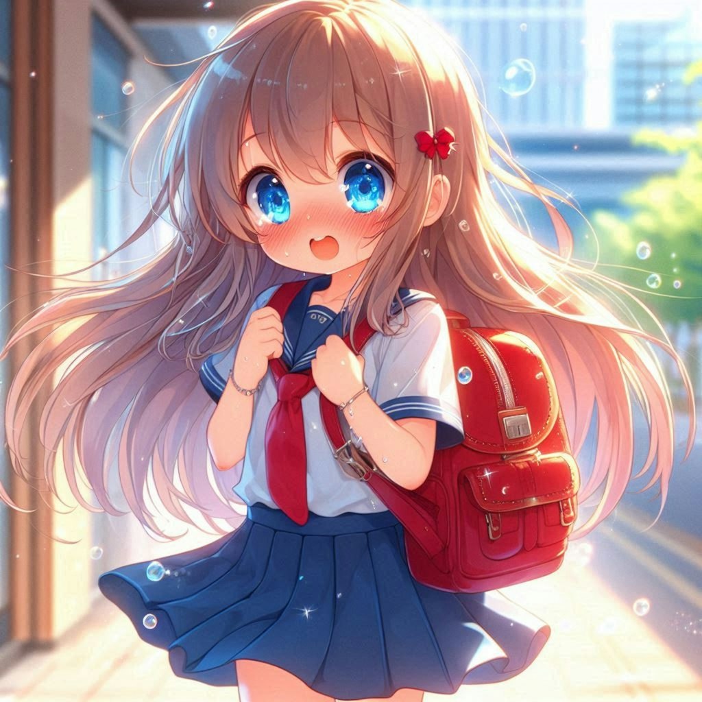 灼熱の通学路を歩く小さな女の子