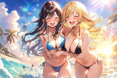 Girls playing at the beach