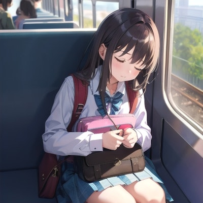 電車で寝てるガール