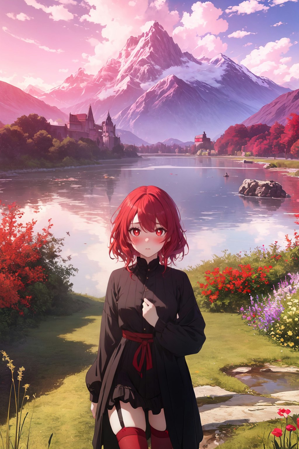湖畔の夕景