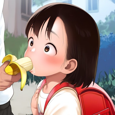 バナナをくわえる小学生